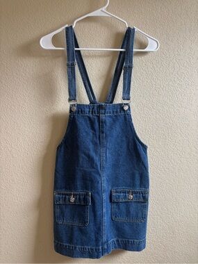 Princess Polly Dark Blue Denim Overall Skirt with Front Pockets